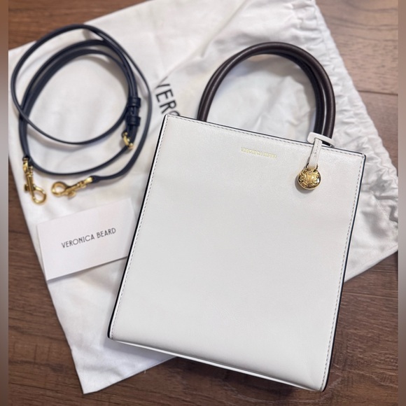 NEW Veronica Beard Mini Shopper Leather Tote Crossbody Bag White Colorblock - Picture 6 of 10